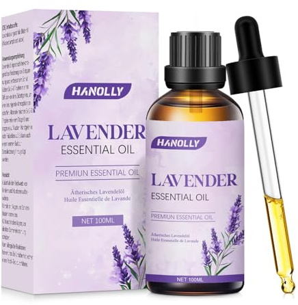 Hanolly Lavendelöl Ätherisches Öl 100ml, Naturrein Lavendel Duftöl für Diffuser, Aromatherapie, Hautpflege, Bäder, Duftkerze, DIY Seife, Roll On