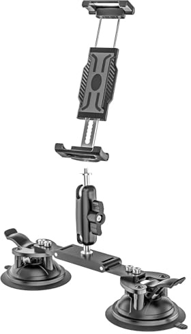 Kolasels Dual Suction Cup Car Mount for Camera, Tablet, GoPro, Action Cam | with 360° Metal Adjustment Arm & 1/4”-20 Screws, Compatible with DJI/GoPro/Insta360/iPad/iPhone, On Windshield Door Windows