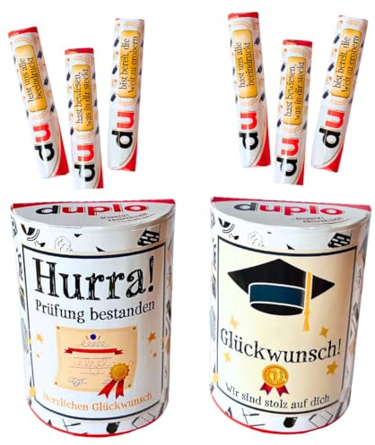 Bestandene Prüfung Geschenk – 20 Aufkleber Banderolen + 2 Box Sticker passend für Duplo Riegel, kreatives DIY zum Schulabschluss, Abitur, Ausbildung oder Studium für Schüler, Azubis, Studierende