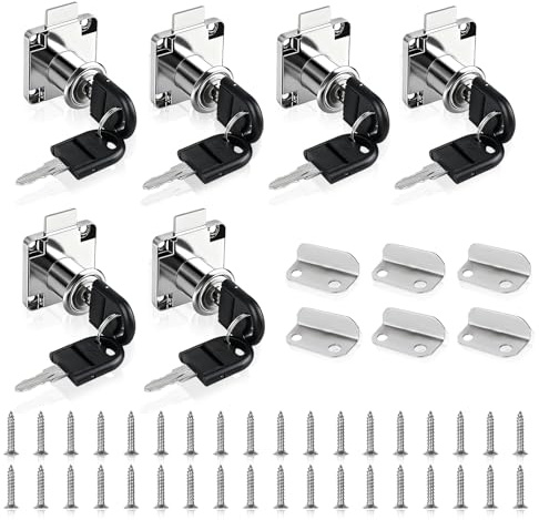 6 Sets Schrankschloss mit Schlüssel, 22mm Möbelschloss mit Schlüssel Rostfreier Stahl Spindschloss Silber Aufschraubschloss für Schrank Schubladen Möbel