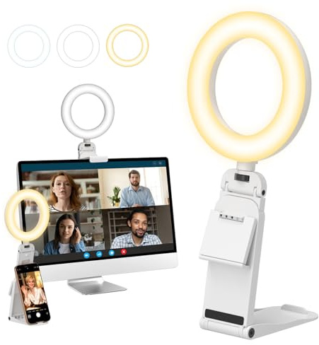 Evershop Ringlicht Laptop Handy PC,5” Augenpflege LED Ring Light mit Stativ&Handyhalter 3 Lichtfarben+10 Helligkeiten 360°Drehbar Beleuchtung Ringleuchte für Videokonferenz,Homeoffice,YouTube,TikTok