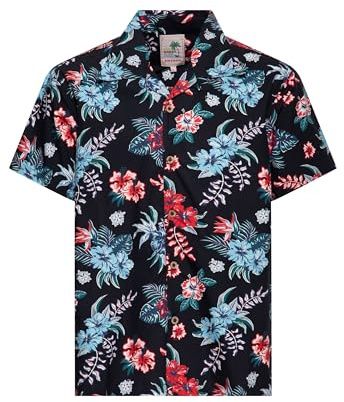 King Kerosin Tropical Hawaiian Style Shirt Männer Kurzarmhemd schwarz