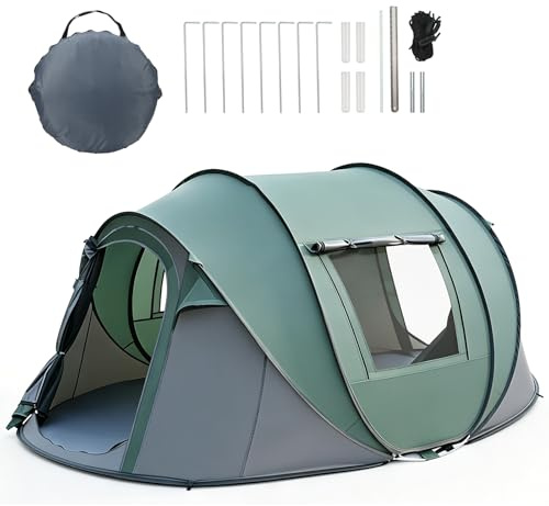 Camping Zelt, Pop Up Zelt 4-5 Personen, Automatisches Aufstellzelt in 3 Sekunden, Wurfzelte Wasserdicht Sonnenschutz, Familie Zelt, Tragbares Leichtes Kuppelzelt für Outdoor Camping