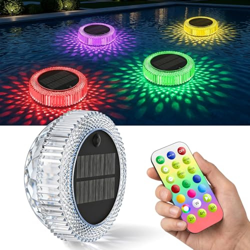 Lumiere Piscine Solaire Flottante avec Télécommande, Lampe Piscine LED | Solaire 7 Couleurs RGB, 4 Niveaux de Luminosité, Étanche IP68 Lumiere Piscines pour Spa Baignoire Bassin Jardin