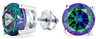 .50 Ct runde schwarze mystische Regenbogen Zirkonia Solitär CZ Ohrstecker für Frauen .925 Sterling Silber Schraubverschluss 5MM