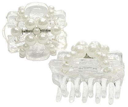 Neu: Haarschmuck Haarklammer transparent Perle Weiß klein