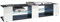 Vladon Buffet Bas Movie V2, Meuble TV avec 6 Compartiments Ouverts et placages décoratifs, Noir Mat/Blanc Haute Brillance, éclairage LED Bleu Inclus (134 x 29 x 39 cm)
