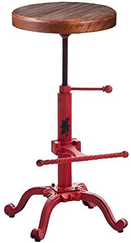 Topower Industrieller Retro Vintage Bauernhof Holz Traktor Hocker Küche Drehbar Höhenverstellbar Barhocker (Antik Rot)