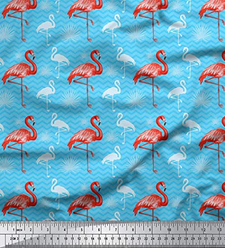 Soimoi Oiseau Flamant Rose Imprimer 44 Pouces de Large Georgette Tissu 65 GSM Craft Couture au mètre - Baby Blue