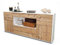 Stil.Zeit Sideboard Fabiola, Korpus Weiss matt, Front Holz-Design Pinie (180x79x35cm) Push-to-Open Technik & Leichtlaufschienen