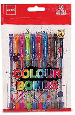 Cello Colour Bombs Gelstifte mit farbiger Tinte, 10 Stück, 10 lebendige Tintenfarben, ideal für Kunst, Projekte, Tagebuch, Präsentationen
