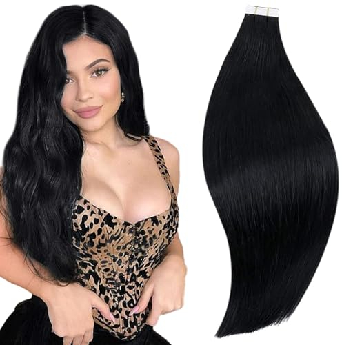 RUNATURE Tape in Extensions Schwarz 30cm Haarverlangerung Echthaar Seamless Invisible 20 Stück 30g #1