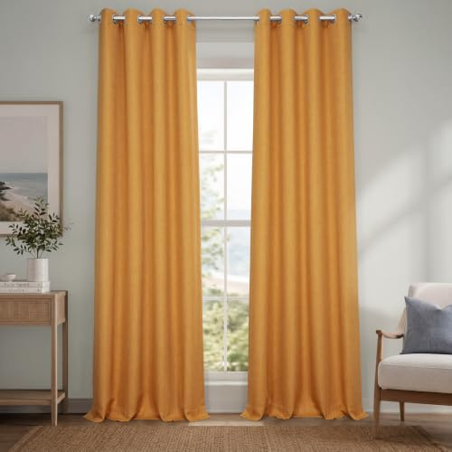 HPD Half Price Drapes Verdunklungsvorhang aus Leinenimitat, mit Ösen, 1 Panel, Polyester und Polyester-Mischung, Pusteblumen-Gold, 127 x 23 cm