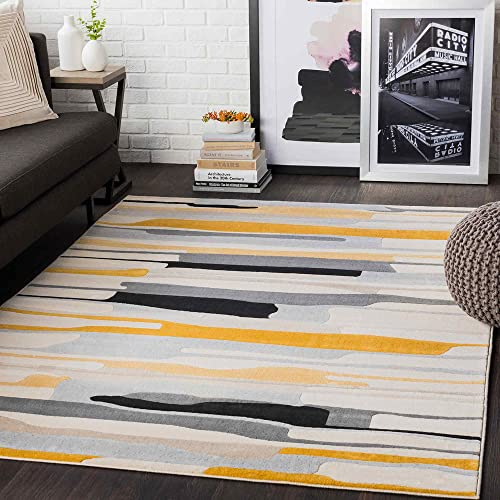 Livabliss Atlanta Boho Teppich für Wohnzimmer und Schlafzimmer - 160x220 cm, Geometrisches Muster, Skandinavisch Modern in Senfgelb, Grau, Beige