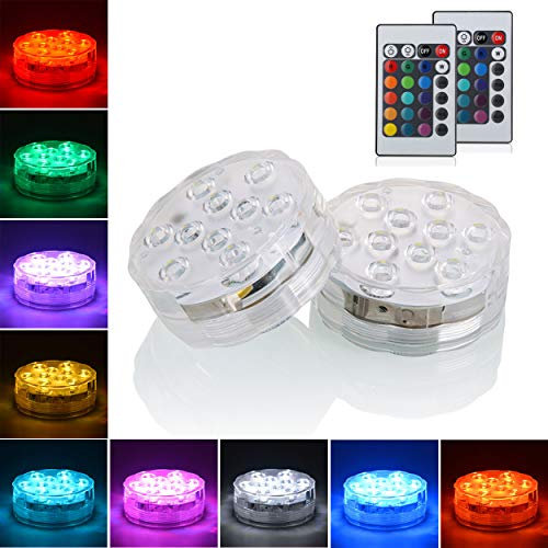 Idubai 2 Pack Submersible LED Lights with Remote,IP68 Waterproof Underwater Pond Fountain Pool Lights,Super Bright Decorative LED Lights for Christmas Halloween Holiday Birthday Party Event Lantern
