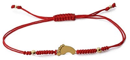 9ct Gold Baby Feet Red String Cord Adjustable 6-8 Inch Bracelet