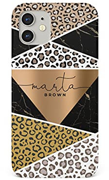 Tirita Personalised Initials Custom Hard Phone Case Compatible with iPhone 12 Pro Max PRINTED GLITTER, NOT REAL GLITTER Animal Print Gold Marble Leopard