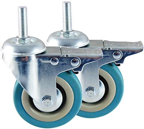 2 Lenkrollen Möbelrollen Transportrollen mit Gewindestift Gewinde Bolzen Gewinde Befestigung (50mm mit Bremse)