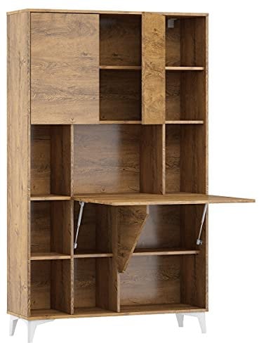 BIM Furniture Klappbare Schreibtisch Megan 2 Regale Haushaltsbüro Wandtisch Computertisch Laptop-Tisch Klapptisch (Burgunder Eiche)