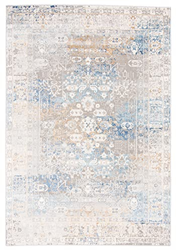 Carpeto Rugs Ethno Vintage Teppich - Kurzflor - Weich Teppich für Wohnzimmer, Schlafzimmer, Esszimmer - ÖKO-TEX Wohnzimmerteppich - Teppiche - Grau Blau - 140 x 200 cm