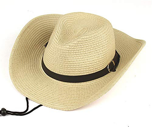 GIVBRO Sombrero de vaquero para el sol, sombrero de paja de ala ancha, visera de paja, sombrero de playa para mujer, gorra de viaje de verano para hombres y mujeres, color beige