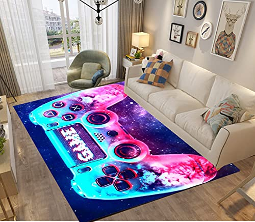 3D Galaxis Gamer Muster Teppich Kinder Jungen Groß Kinderzimmer Gaming Teppich Schlafzimmer Dekoration Wohnzimmer Krabbelmatte Modern Weich Kinderteppiche Waschbarer Blau Lila (140 x 180 cm)