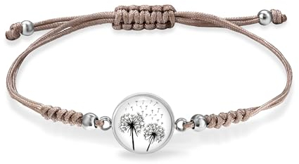 Armband Damen Pusteblume Stoff mit Edelstahl Anhänger Glücksbringer Wunscherfüller im Charm Design Geschenk für Freundin inkl. Geschenkverpackung (1 x Armband Pusteblume Beige)