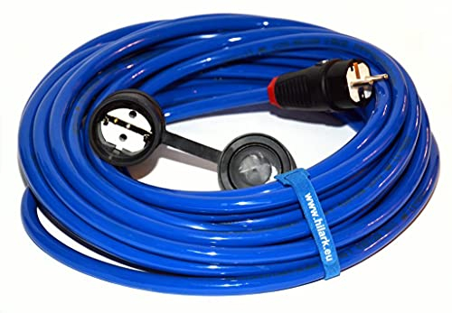 Hilark Verlängerungskabel blau H07BQ-F 3x2,5mm2 SCHUKO Stecker und Buchse (10 meter, Blau)