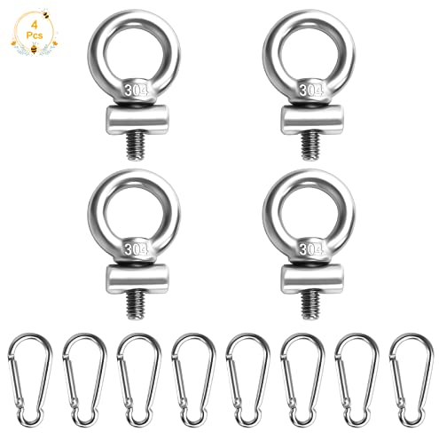 Ruicaifu 4 Pezzi M4 Bullone ad Occhiello Acciaio inossidabile 304 Occhiello di Sollevamento Bulloni per Viti Filettate Maschio con 8 Moschetton per Tendalino, Barca, Camper