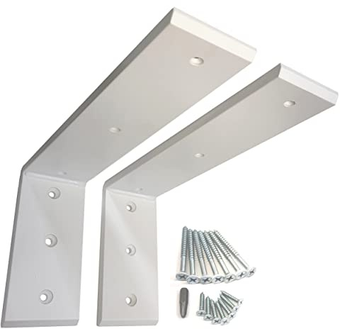 Robuste L-Halterungen, Arbeitsplattenstützen, Regalhalterungen, Metall-Eisen-Kaminhalterungen, Stahlwinkel Winkelverbinder (weiß – 25,4 x 15,2 x 6,4 x 6,4 cm) – 2 Stück