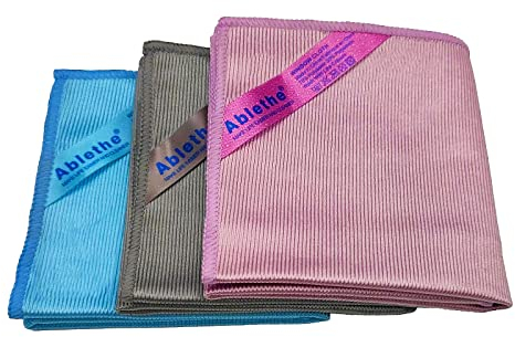 Ablethe Fensterputztuch – Mikrofaser-Reinigungstuch, Premium-Polierlappen, fusselfrei, streifenfrei (grau, lila und blau)