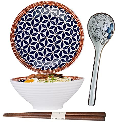 ZPPLD Bol Ramen Porcelaine,Bol Ramen Japonais, Bols à Soupes à Céréales,Bol Japonais CéRamique,1100ml Céramique Grand Bowls De Soupe, Saladiers,Bols à Pâtes avec Bol Soupe, Cuillère (A)