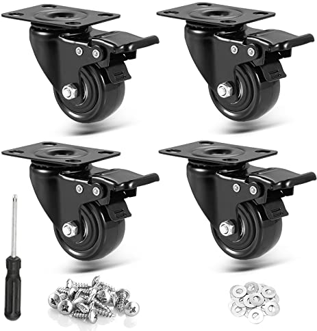 RRIUTO Ruedas para Muebles de 50mm, Ruedas Giratorias con Freno Ruedas de Transporte para Muebles de 300 kg, Ruedas de Placa Industriales con Tornillos y Destornillador