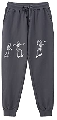Jogginghose Herren Baumwolle Track Pants Goth Y2k Sweatpants Skateboarding Skeleton Printed Lounge Hose (Dark Gray,S)