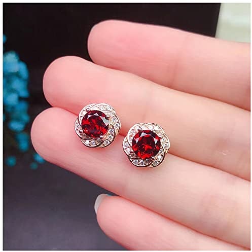 Lllunimon 925 Sterling Silber Gold überzogene natürliche rote Granat-Bolzen-Ohrringe, empfindliche Nette Blumen-Ohrringe, charmantes Schmuck-Geschenk für Jahrestag