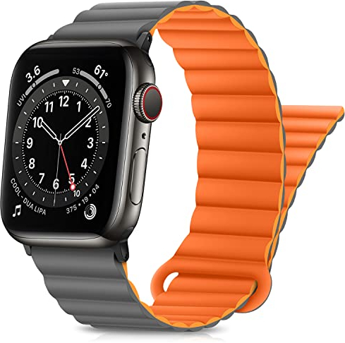HITZEE Kompatibel mit Apple Watch Armband 49/46/45/44/42/41/40/38mm, Doppelseitig Silikon Magnetische Band Kompatibel für Apple Watch Ultra 2 Serie 10 9 8 7 SE 6 5 4 (38/40/41/42, Orange Grau)