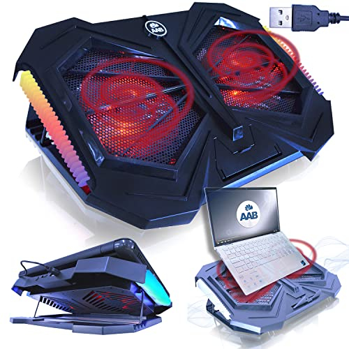 AABCOOLING Mantis - Ventola PC Portatile con 2 Ventole, Regolazione Dell'inclinazione e Retroilluminazione a LED Rossa | Supporto PC | Laptop Stand | Base Raffreddamento | Poggia Portatile