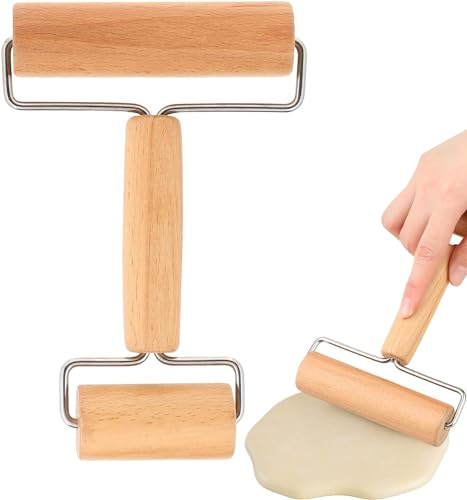 Honiwu Teigroller klein, 10,5 x 17,5 cm Teigausroller, teigroller Holz Geeignet zum Ausrollen von Teig mit der Hand, Pizza, Kuchen, Kekse, Pasta, Desserts und Knödelhäuten