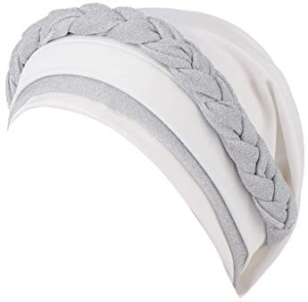 Afrikanische Turban Damen, Muslimisch Mütze weiche strukturierte Kopftücher, Pailletten Turbans für Frauen Mode Vorgebunden Beanie Mütze Kopfwickel Schlafmütze Weiß