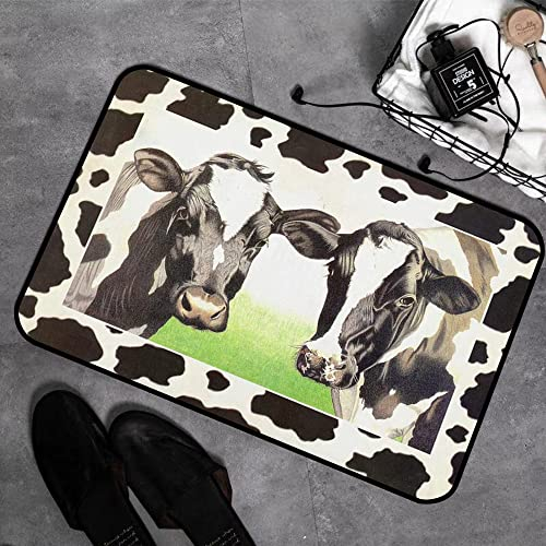 GOSUNA Alfombrilla de baño Antideslizante,Alfombra Baño de Microfibra Suave Absorbente de Agua,Ganado lechero Vaca lechera Verde Pastizal Blanco Negro,Lavable a Máquina para Baño, 40x60 cm