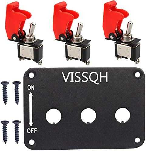 VISSQH 12V/20A Auto Kippschalter, Metall EIN/AUS Wippschalter Kippschalter,SPST 2-pin schalter panel 12v,mit Wasserfester Kappe mit Installationsplatte für RV, Auto, Yacht, Marine
