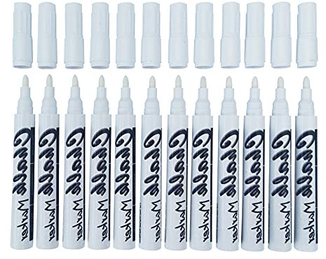 Volcanics Weiße Fenstermarker für Glas, waschbare Fenstermalstifte, Fenstermalmarker, Kreidemarker für Glasfenster, Kreidemarker für Glas, Glasmarker, Stifte, 12 Stück