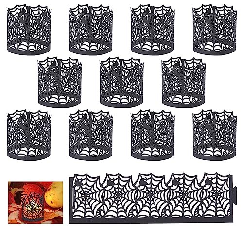 SUPERFINDINGS Halloween Papier LED Teelicht Wraps Spinnennetz Rahmenlose Kerzen Wraps Votiv Hohle Dekorative Wraps Für LED Teelicht Schwarz 135x40x0.2mm