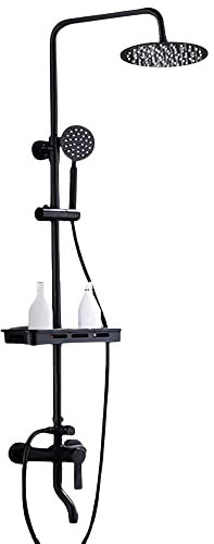 Robinet de douche - Système de douche à effet pluie - Barre de douche - Mitigeur douche - Rétro - En laiton - Avec douchette - Noir