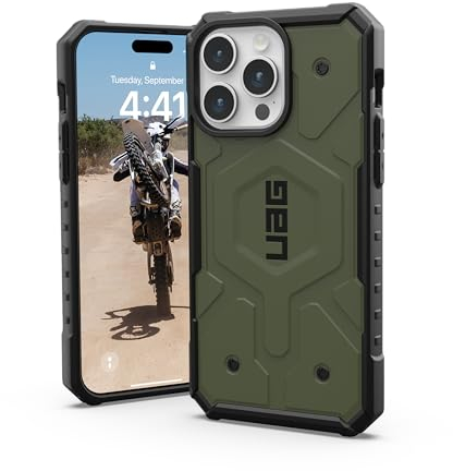 URBAN ARMOR GEAR UAG Schutzhülle für iPhone 15 Pro Max, 17 cm (6,7 Zoll), Pathfinder, olivgrün, eingebauter Magnet, kompatibel mit MagSafe-Aufladung, robuste, sturzsichere Schutzhülle in
