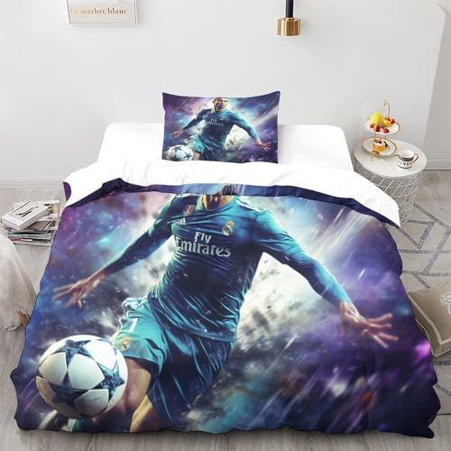 LSORU Ronaldo Bettwäsche Set Bettbezug 3D Bedruckte Betten Für Kinder Jungen Mädchen Thema Raumdekor Für Schlafzimmer, Weiche Bequemer Single(135x200cm)