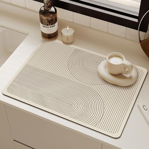 Hixingo Súper Absorbente Bayeta Escurreplatos, Antideslizante Dish Drying Mat Línea Alfombra Escurreplatos，Diatomita Alfombrilla Cafetera (30x40cm,Raya)