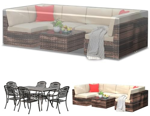 Funshot Gartenmöbel Abdeckungen Wasserdicht, Große Gartenmöbel Abdeckungen 200x160x70cm Rechteckig, Outdoor Tischabdeckungen Möbel Sets Abdeckung Winddicht, Anti-UV, Patio Set Abdeckung, Transparent