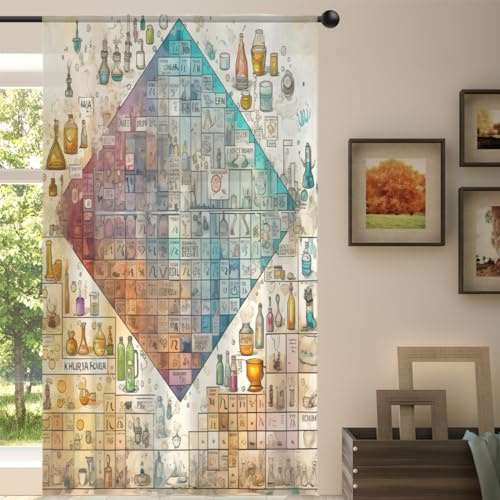 Durchsichtiger Vorhang, Chemie, Periodensystem, durchsichtig, für Wohnzimmer, Schlafzimmer, Küche, Esszimmer, 139 x 213 cm
