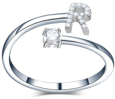 Only faith Anillos de letras iniciales Brillantes Zirconia cúbica Incrustada con acero inoxidable ajustable, Anillos abiertos de letras para mujer, joyería de moda circonita